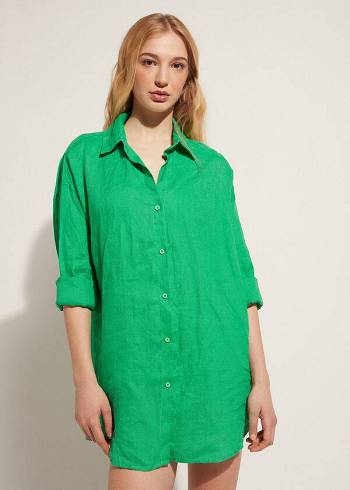 Női Calzedonia Linen Shirt Cover Ups Zöld | HU2088AP