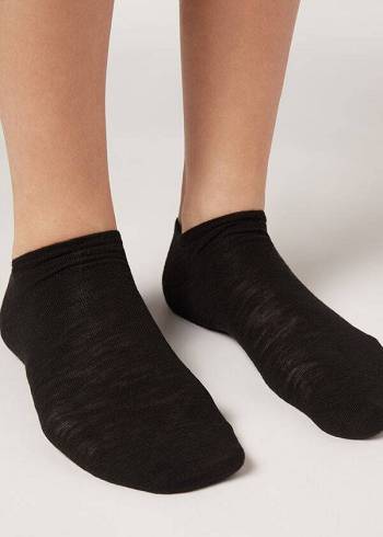 Női Calzedonia Linen and Viscose No-show Zokni Fekete | HU2296AP