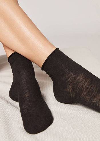 Női Calzedonia Linen and Viscose Rövid Zokni Fekete | HU2446PQ