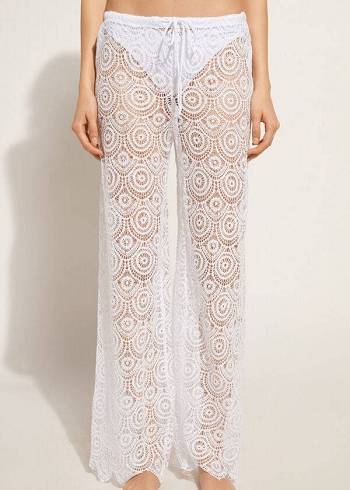 Női Calzedonia Long Crochet Pants Cover Ups Fehér | HU2132EX