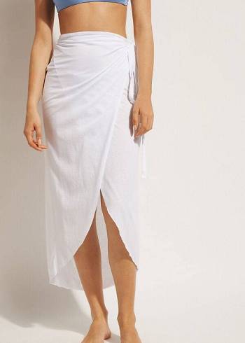 Női Calzedonia Long Crossover Pareo Cover Ups Fehér | HU2135YU