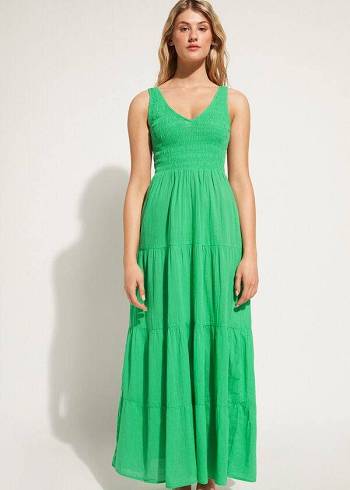 Női Calzedonia Long Ruha with Ruffled Skirt Cover Ups Zöld | HU2101BC