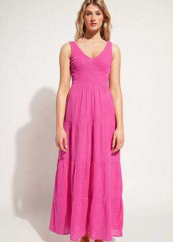 Női Calzedonia Long Ruha with Ruffled Skirt Cover Ups Rózsaszín | HU2102NB