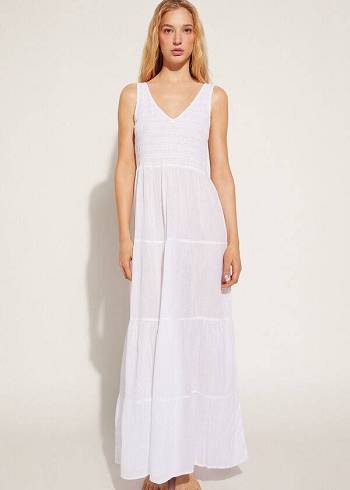 Női Calzedonia Long Ruha with Ruffled Skirt Cover Ups Fehér | HU2103MA