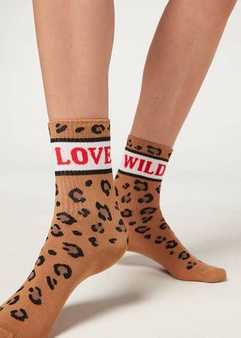 Női Calzedonia Love Pattern Rövid Zokni Barna | HU2448IS