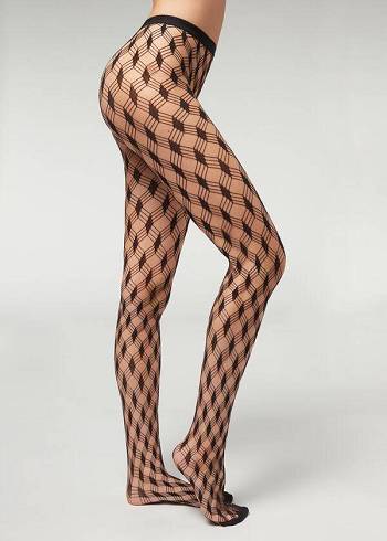 Női Calzedonia Maxi Diamonds Mesh Eco Patterned Harisnyanadrág Fekete | HU1117WY