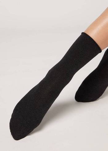 Női Calzedonia Non-Elastic Pamut Ankle Rövid Zokni Szürke | HU2450YU
