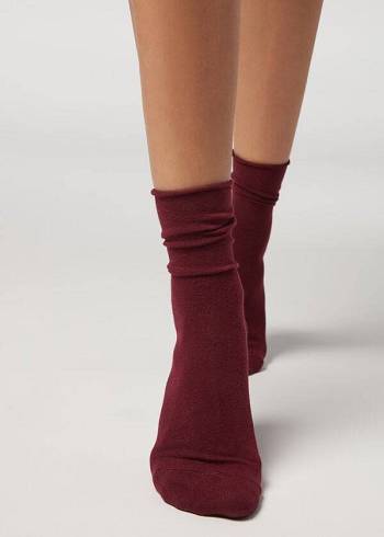 Női Calzedonia Non-Elastic Pamut Ankle Rövid Zokni Piros | HU2455QZ