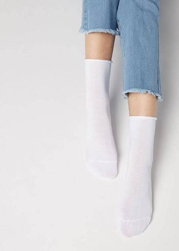 Női Calzedonia Non-Elastic Pamut Ankle Rövid Zokni Fehér | HU2456MA