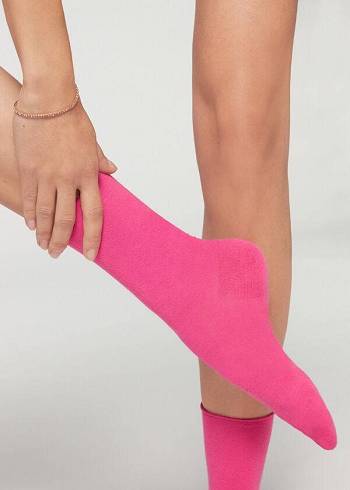 Női Calzedonia Non-Elastic Pamut Ankle Rövid Zokni Rózsaszín | HU2458BC