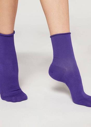 Női Calzedonia Non-Elastic Pamut Ankle Rövid Zokni Lila | HU2459VD