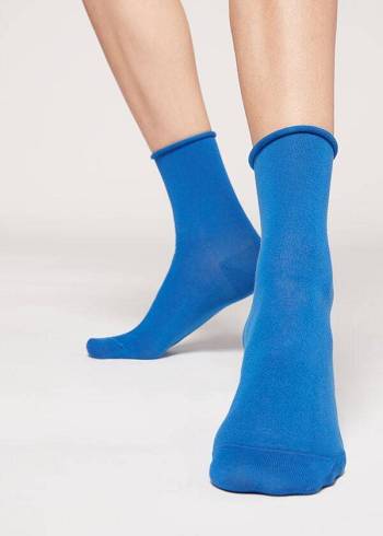 Női Calzedonia Non-Elastic Pamut Ankle Rövid Zokni Kék | HU2462ZG