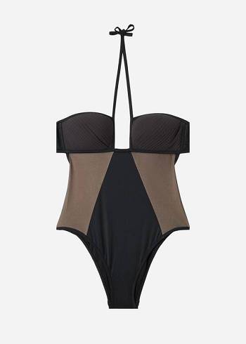 Női Calzedonia One Piece Tulle Insert Tokyo Fürdőruha Fekete | HU2171HK