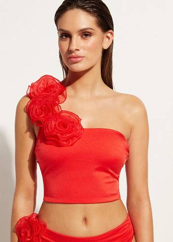 Női Calzedonia One-Shoulder Bandeau Bora Bora Bikini Felsők Piros | HU1781HK
