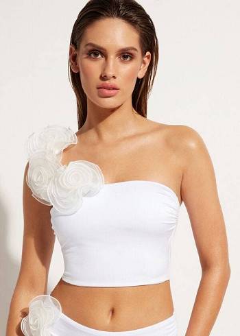 Női Calzedonia One-Shoulder Bandeau Bora Bora Bikini Felsők Fehér | HU1782JJ