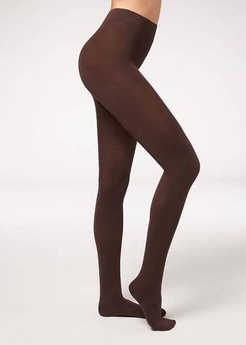 Női Calzedonia Opaque 100 Denier Pamut and Microfiber Harisnyanadrág Kávé | HU1053HK