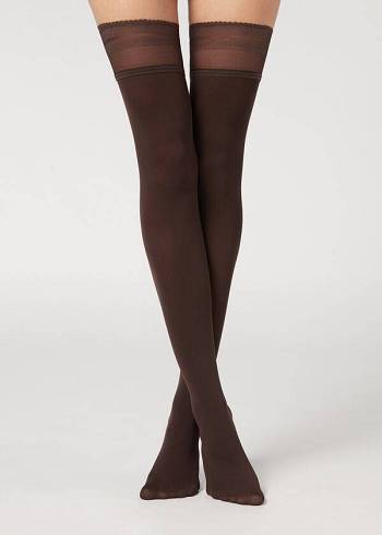 Női Calzedonia Opaque soft touch Thigh-Highs Harisnya Kávé | HU1267CE
