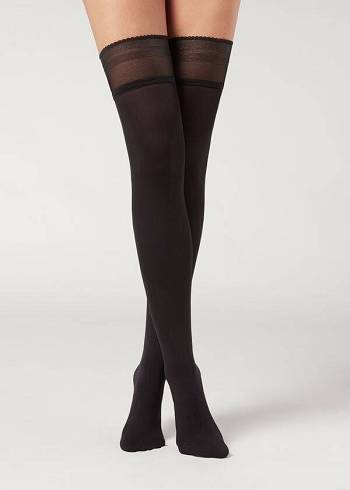 Női Calzedonia Opaque soft touch Thigh-Highs Harisnya Fekete | HU1268VD