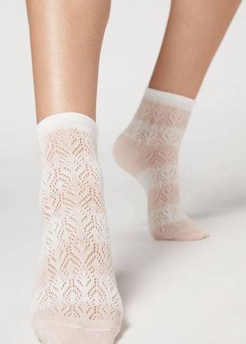Női Calzedonia Openwork and Csíkos Rövid Zokni Bézs | HU2465JJ
