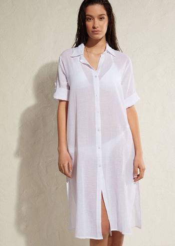 Női Calzedonia Pamut Maxi Shirt Cover Ups Fehér | HU2070LH