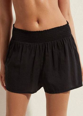 Női Calzedonia Pamut Shorts Cover Ups Fekete | HU2125CE