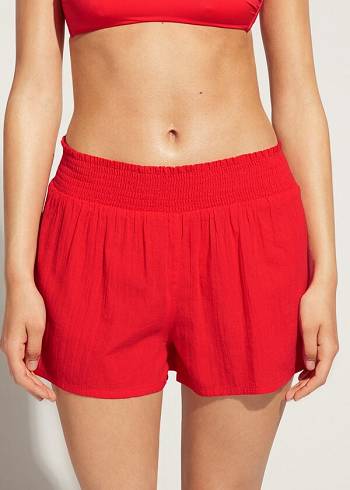 Női Calzedonia Pamut Shorts Cover Ups Piros | HU2122LH