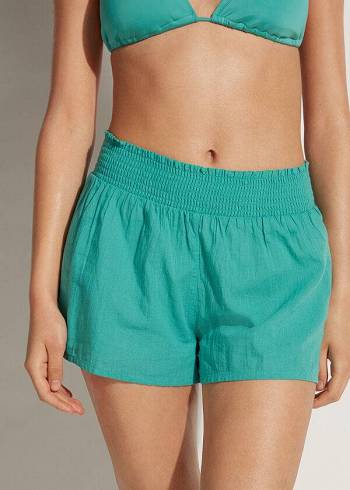 Női Calzedonia Pamut Shorts Cover Ups Türkiz | HU2119HK