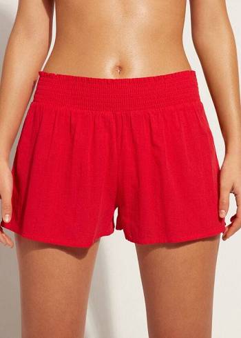 Női Calzedonia Pamut Shorts Sexy Cover Ups Piros | HU2128NB