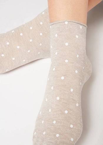 Női Calzedonia Polka Dot Motif Rövid with Linen Zokni Bézs | HU2466HK