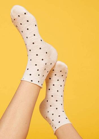 Női Calzedonia Polka Dot Motif Rövid with Linen Zokni Fehér | HU2468FM