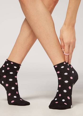 Női Calzedonia Polka Dot Pattern Rövid Zokni Fekete | HU2469DN