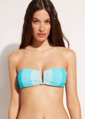 Női Calzedonia Párnázott Bandeau Azzorre Bikini Felsők Türkiz | HU1784LH
