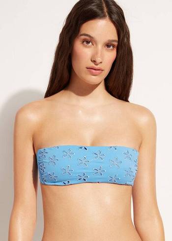 Női Calzedonia Párnázott Bandeau Corfù Bikini Felsők Kék | HU1786XF