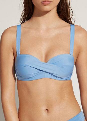 Női Calzedonia Párnázott Bandeau Indonesia Bikini Felsők Kék | HU1789BC