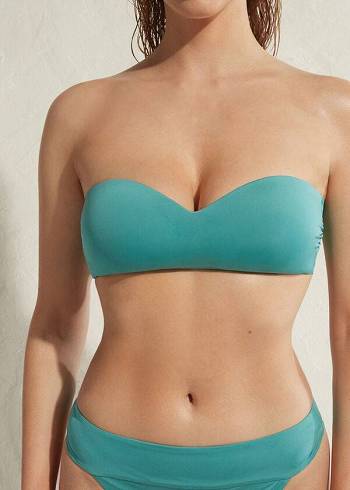 Női Calzedonia Párnázott Bandeau Indonesia Eco Bikini Felsők Türkiz | HU1793WY
