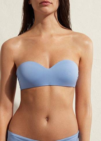 Női Calzedonia Párnázott Bandeau Indonesia Eco Bikini Felsők Kék | HU1794EX