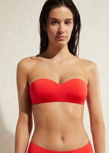 Női Calzedonia Párnázott Bandeau Indonesia Eco Bikini Felsők Piros | HU1795RW