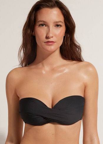 Női Calzedonia Párnázott Bandeau Indonesia Eco cobey Bikini Felsők Fekete | HU1798UT