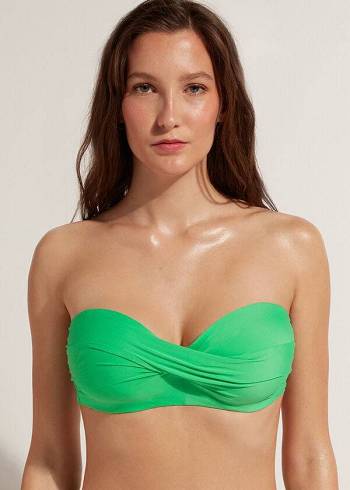 Női Calzedonia Párnázott Bandeau Indonesia Eco cobey Bikini Felsők Zöld | HU1799IS