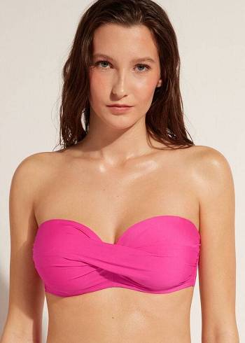 Női Calzedonia Párnázott Bandeau Indonesia Eco cobey Bikini Felsők Rózsaszín | HU1800OR
