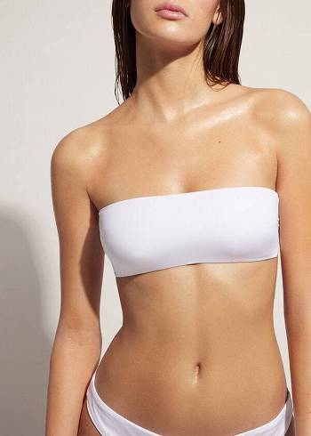 Női Calzedonia Párnázott Bandeau Indonesia Eco rosa Bikini Felsők Fehér | HU1802AP