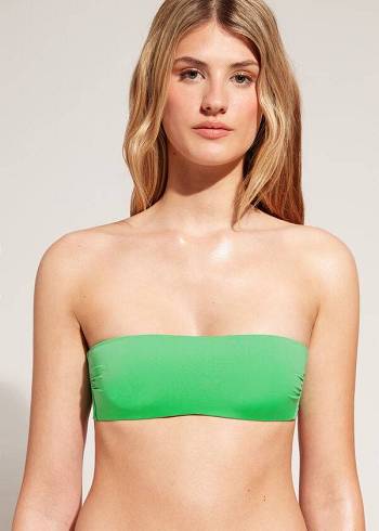 Női Calzedonia Párnázott Bandeau Indonesia Eco rosa Bikini Felsők Zöld | HU1804DN