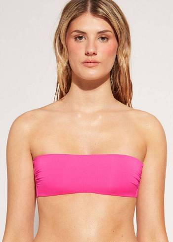 Női Calzedonia Párnázott Bandeau Indonesia Eco rosa Bikini Felsők Rózsaszín | HU1805FM