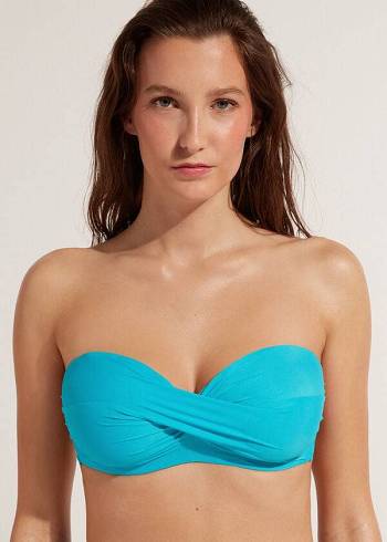 Női Calzedonia Párnázott Bandeau Indonesia Strapless Bikini Felsők Türkiz | HU1811ZG