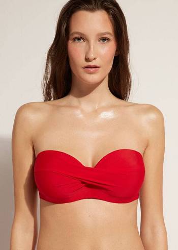 Női Calzedonia Párnázott Bandeau Indonesia Strapless Bikini Felsők Piros | HU1812XF