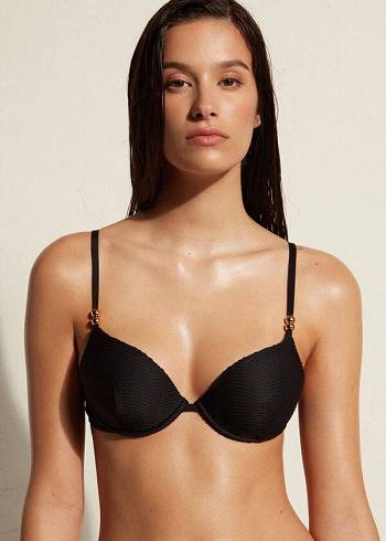 Női Calzedonia Párnázott Push-Up Casablanca Bikini Felsők Fekete | HU1846EX