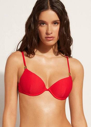 Női Calzedonia Párnázott Push-Up Casablanca Bikini Felsők Piros | HU1847RW