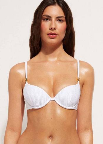 Női Calzedonia Párnázott Push-Up Casablanca Bikini Felsők Fehér | HU1848TV