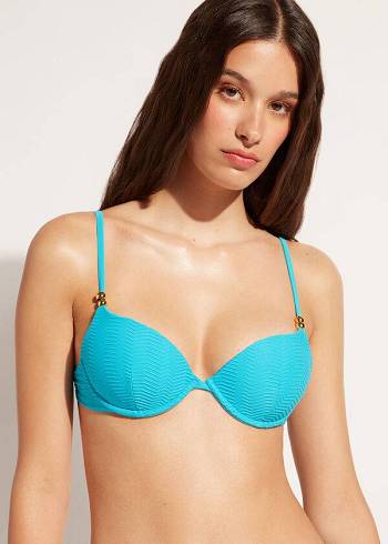 Női Calzedonia Párnázott Push-Up Casablanca Bikini Felsők Türkiz | HU1849YU