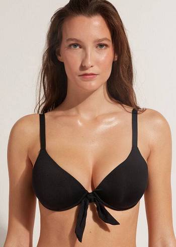 Női Calzedonia Párnázott Push-Up Indonesia Bikini Felsők Fekete | HU1852OR